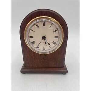Vintage Quartz Wooden Mantel Clock With Roman Numerals & Gold-Tone Trim